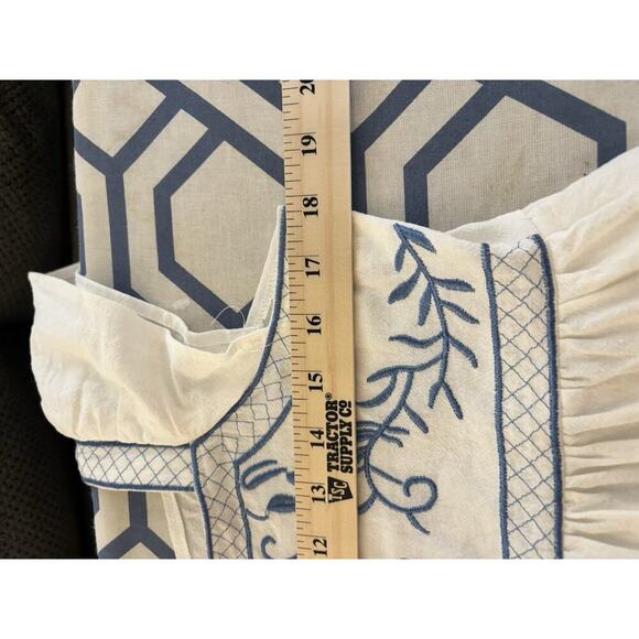 Greek Inspired White And Blue Linen Dress Large - Picture 5 of 5